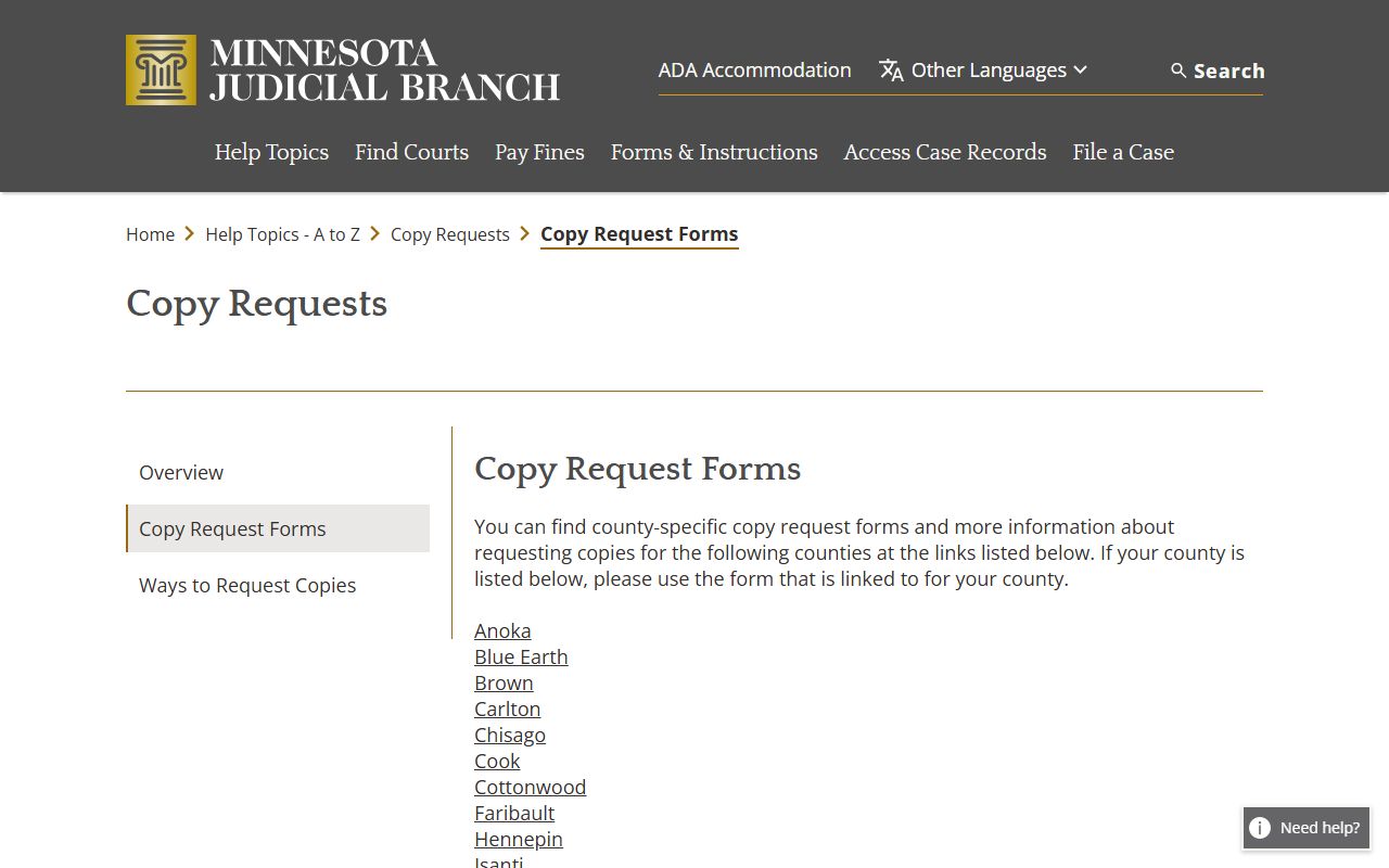 Lincoln County Court Administrator records copy request forms