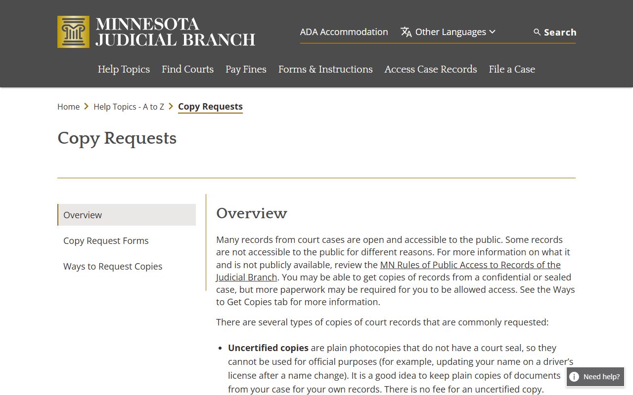 Lincoln County Court Administrator records copy request overview