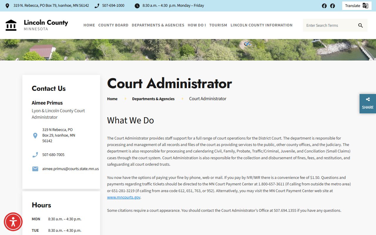 Lincoln County Court Administrator records office contact page