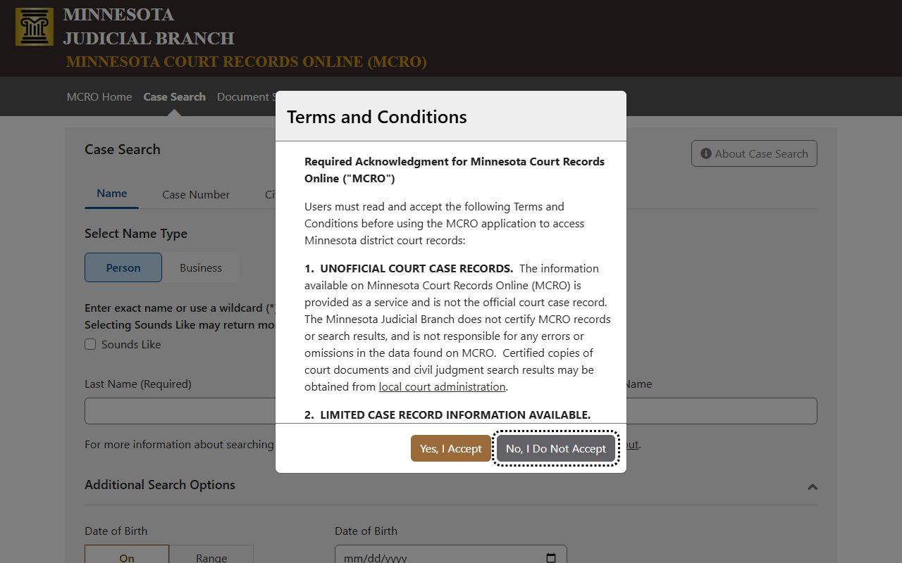 Lincoln County court records MCRO case search fields