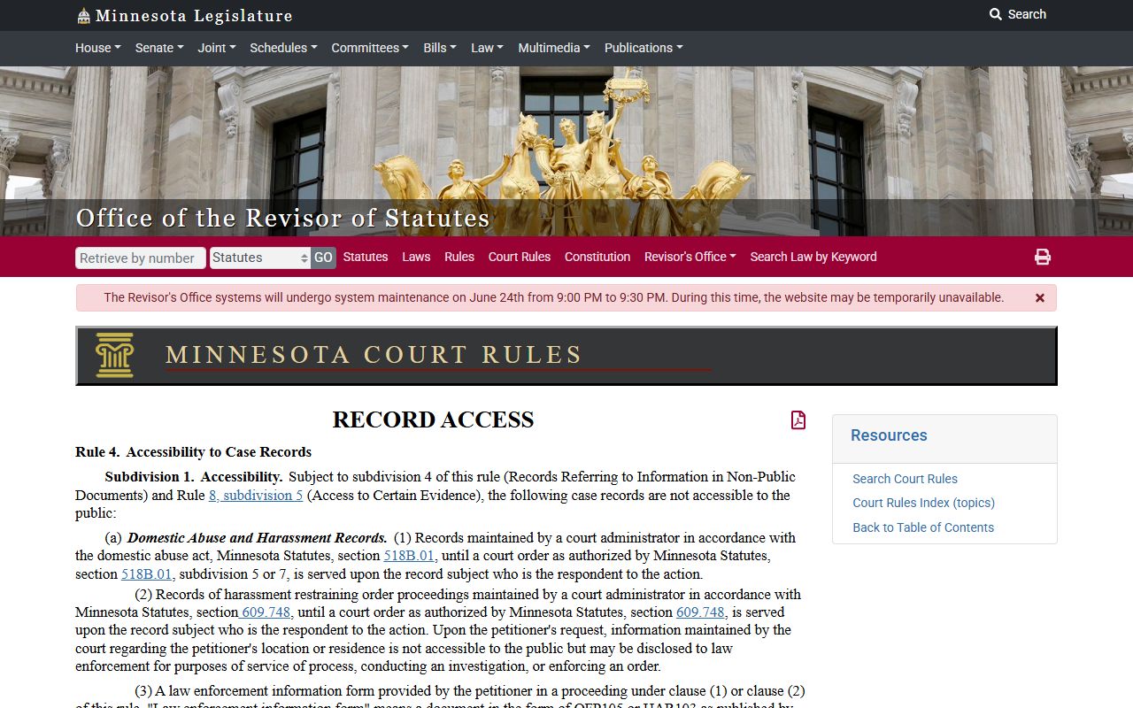 Lincoln County court records Minnesota Rule 4 restricted categories