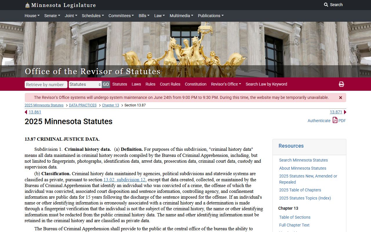 Lincoln County criminal court records Minnesota criminal history statute