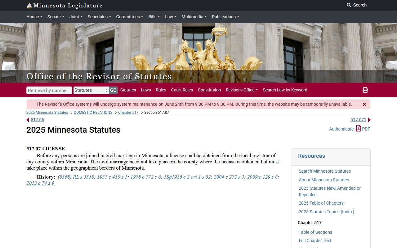 Lincoln County District Court records Minnesota marriage license statute