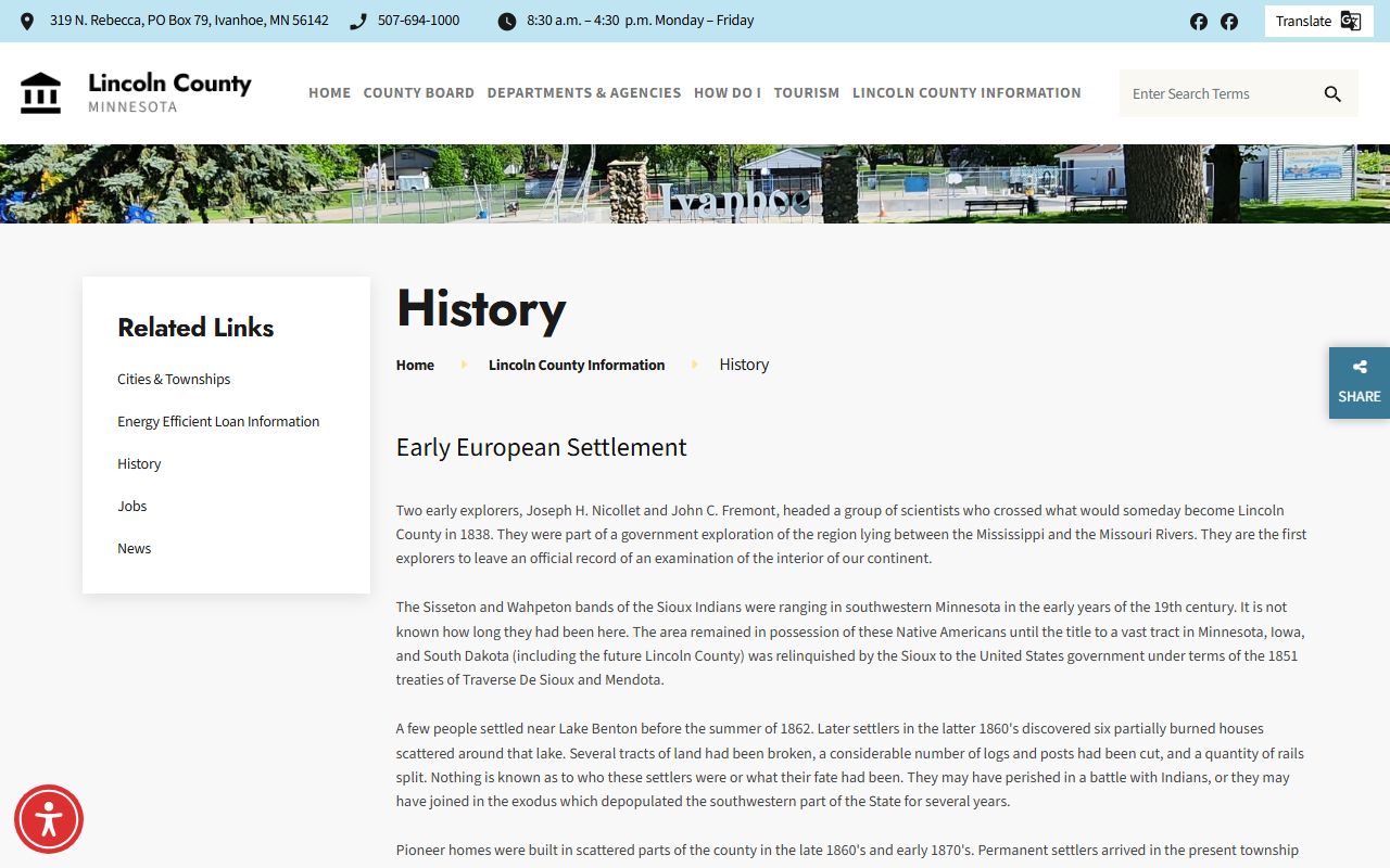 Lincoln County court records county history page