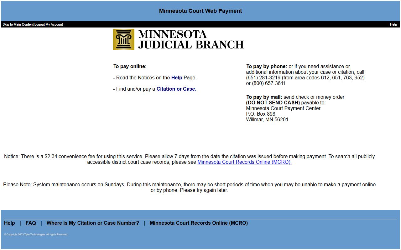 Lincoln County traffic court records and Minnesota Court Web Payment System